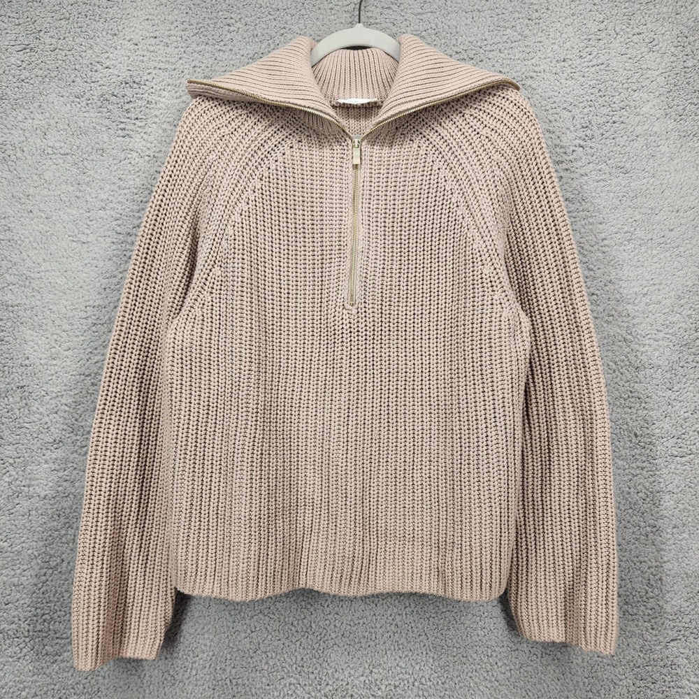 Haven Well Within Tan Beige Quarter Zip Ribbed Knit Sweater Raglan Sleeve L